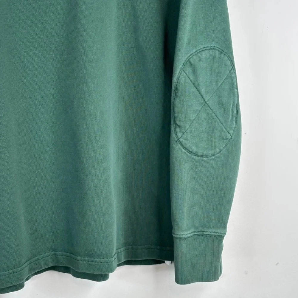J Crew Oarsman 1/4 Zip Sweatshirt M Green Elbow Patch Heritage Old Money Preppy